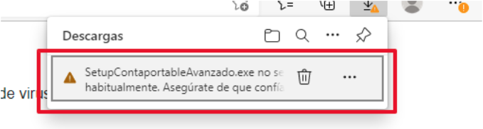 Mensaje de descarga no habitual en Microsoft Edge